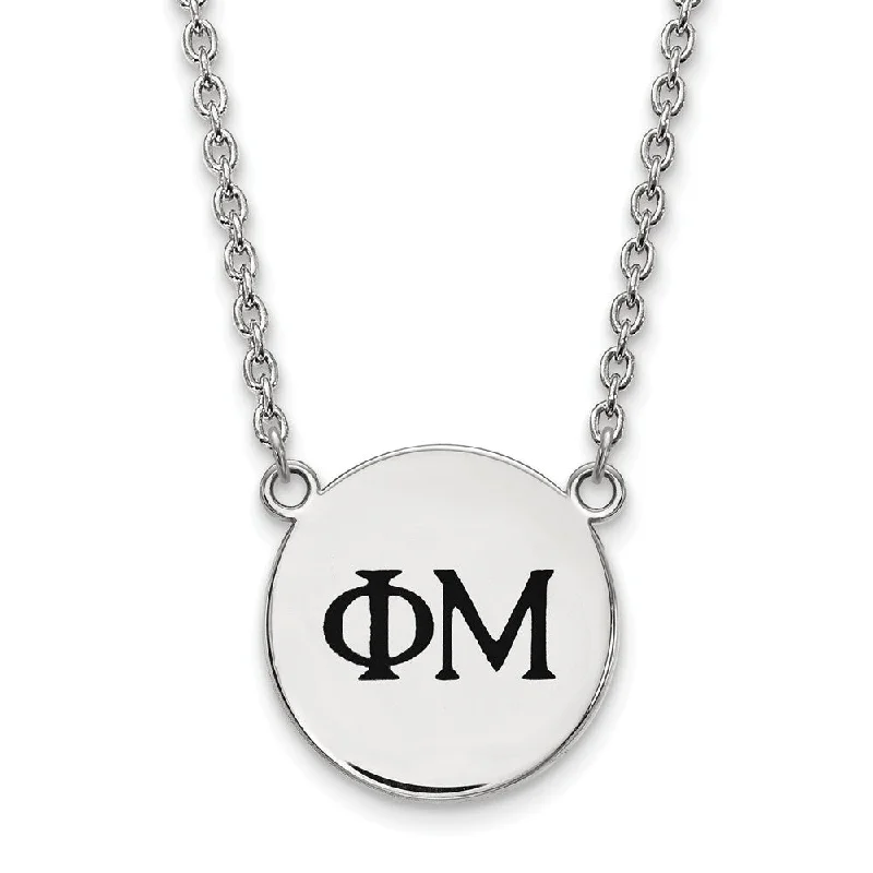 Large Crystal Necklace for Evening Wear-Sterling Silver Phi Mu Small Enamel Greek Letters Necklace