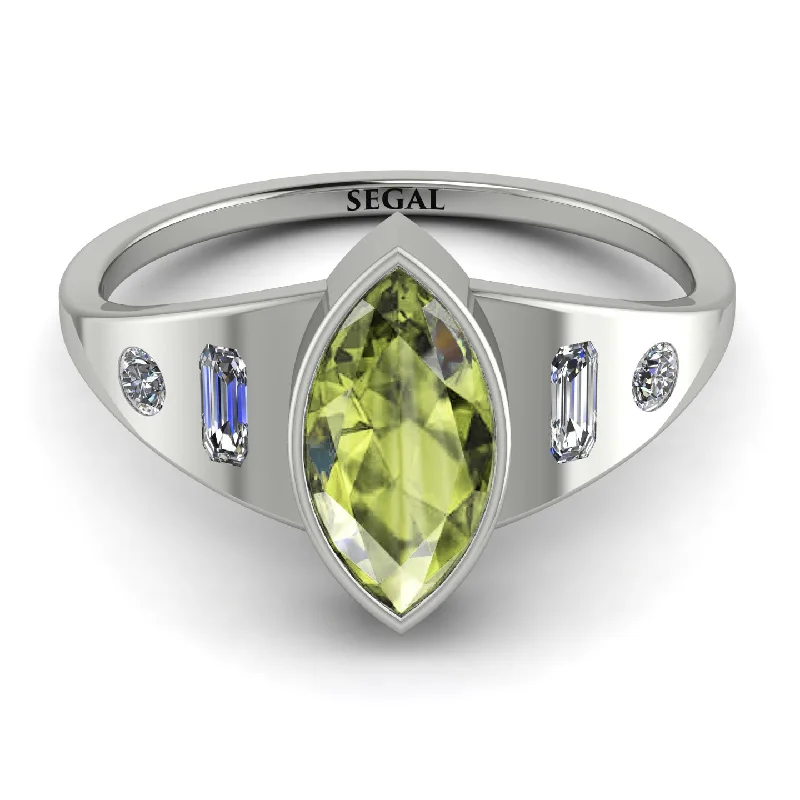 Chunky Gemstone Ring for Statement-Marquise Bezel Peridot Ring - Juliana No. 703