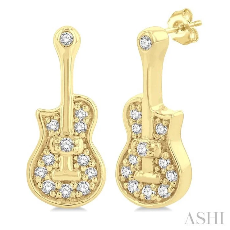 Beautiful Drop Earrings for Elegant Look-1/10 ctw Petite Guitar Round Cut Diamond Fashion Stud Earring in 10K Yellow Gold