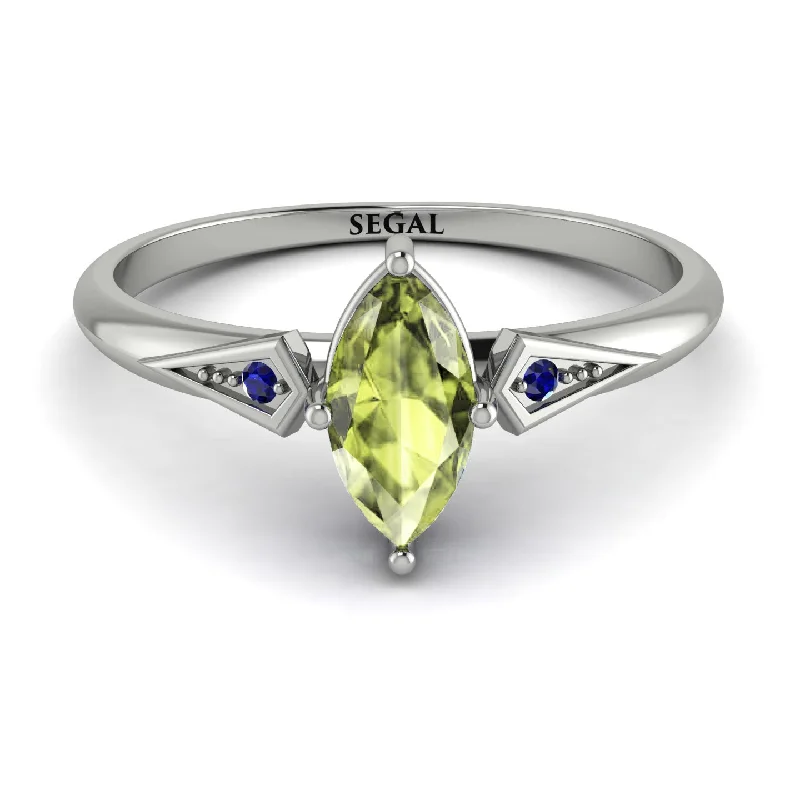 Vintage Sapphire Ring for Special Occasions-Marquise Peridot Geometrical Engagement Ring - Reese No. 715