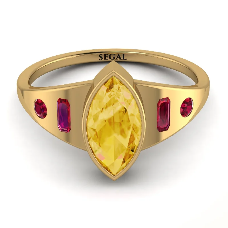 Elegant Gold Ring for Brides-Marquise Bezel Citrine Ring - Juliana No. 610