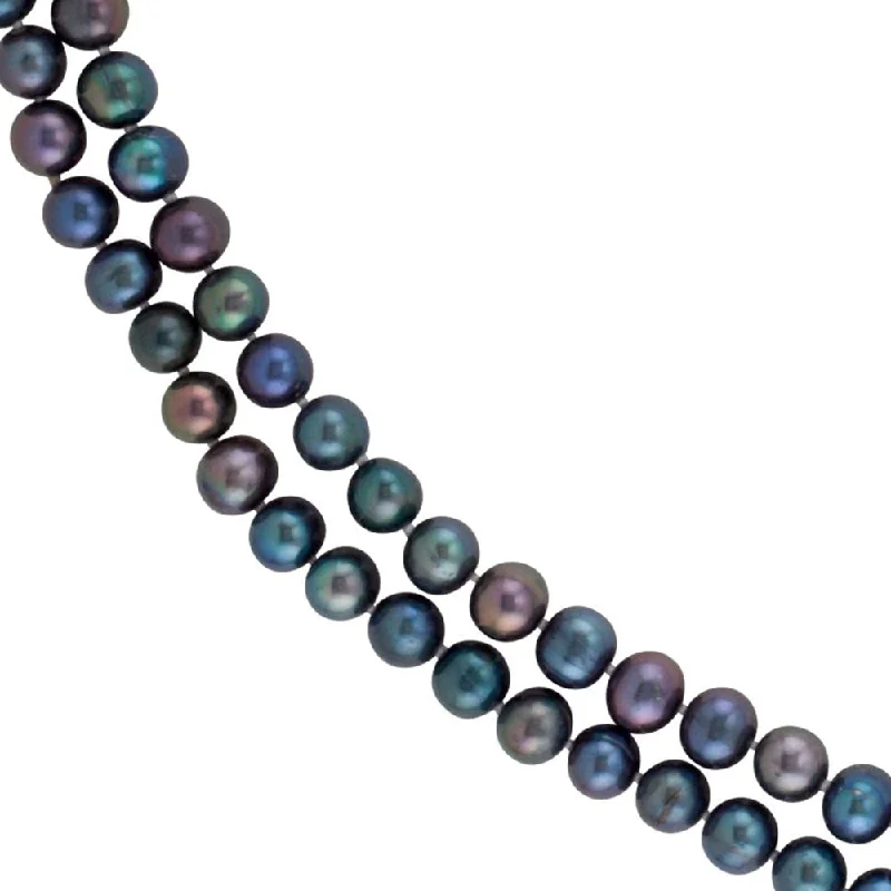 Chain Necklace for Men-8-9mm, Black FW Cultured Pearl Rope Strand Necklace, 72 Inch