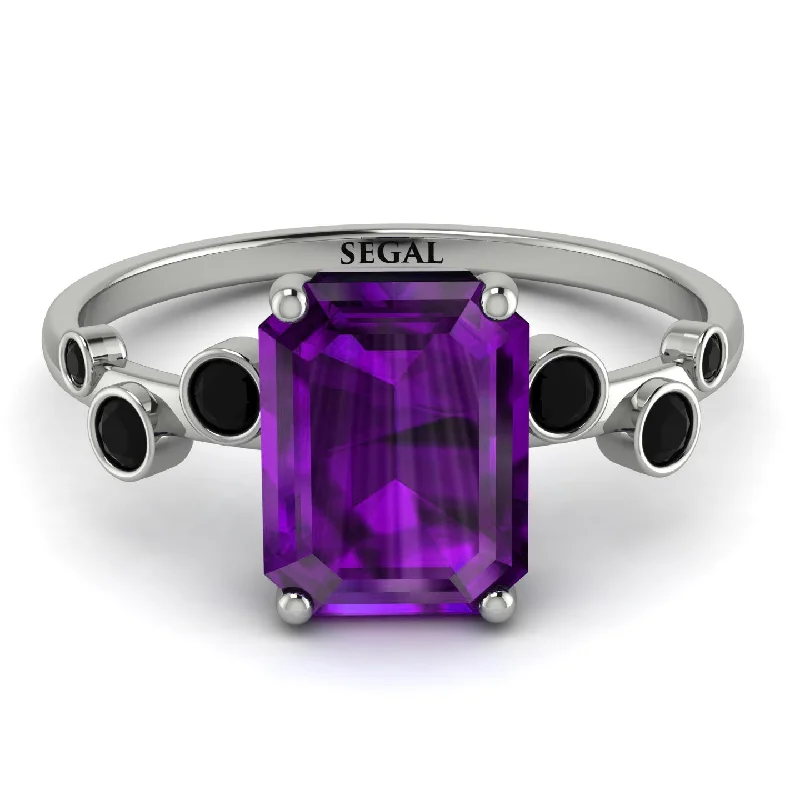 Luxury Gold Ring for Anniversary-Emerald Cut Amethyst Ring With Bezel - Alina No. 309