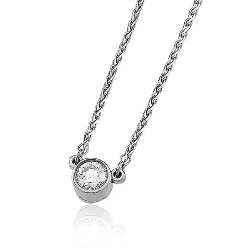 Handcrafted Pendant Necklace for Gifts-1/4 Carat Diamond Solitaire Necklace in 14k White Gold