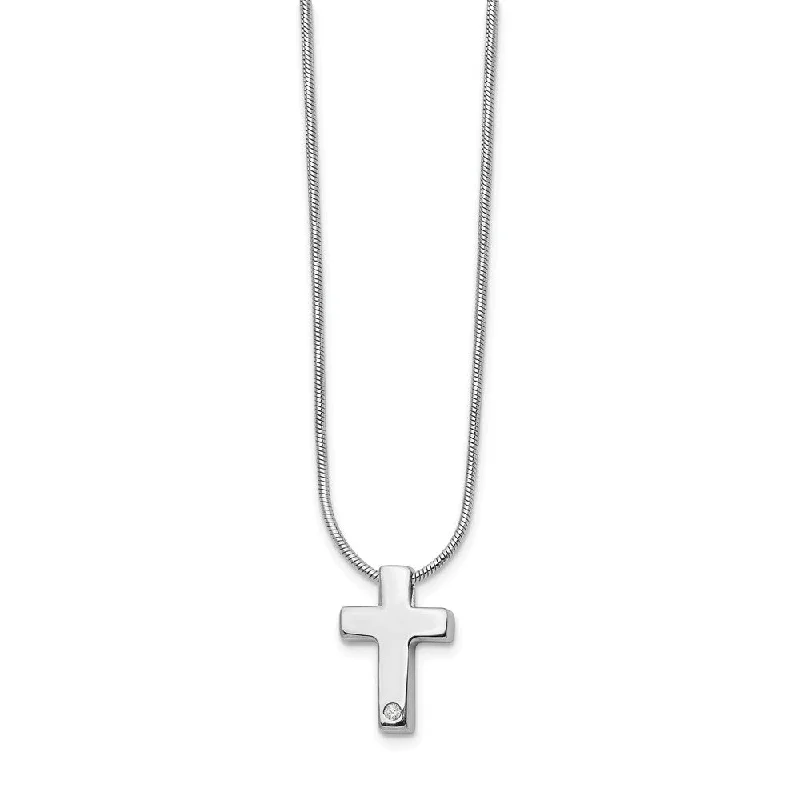 Pearl and Crystal Necklace for Weddings-.01 Ct. Diamond Cross & Snake Chain Necklace in Rhodium Plated Silver