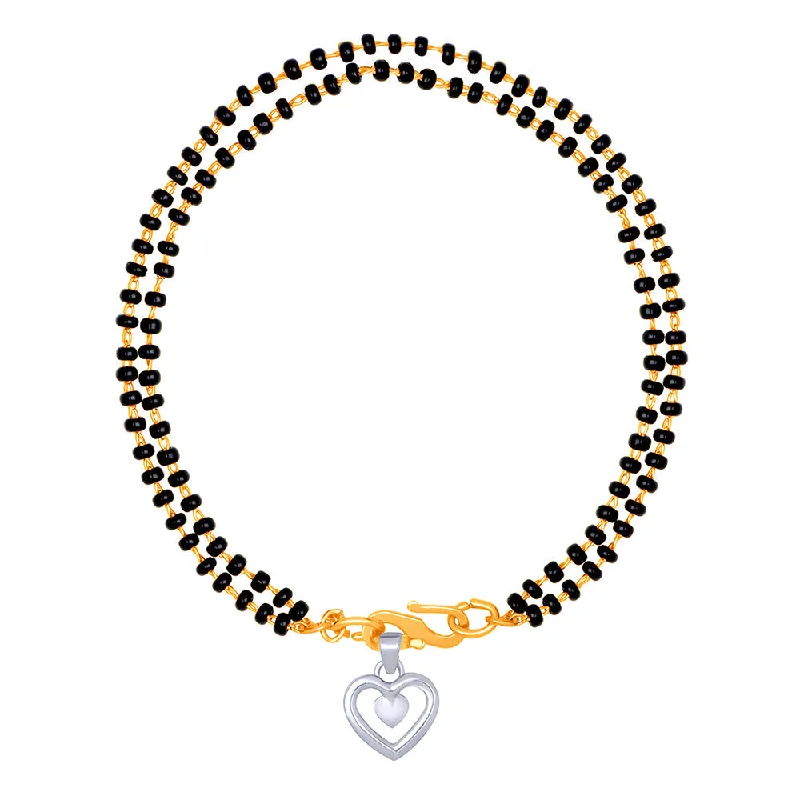 Classic Silver Bangles for Daytime Looks-Mahi Dual Chain Heart Charm Mangalsutra Bracelet with Beads for Women (BR1100491M)