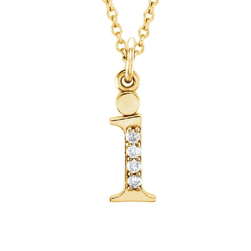 Statement Necklace with Gemstones-The Abbey 14k Yellow Diamond Lower Case Initial 'i' Necklace 16 Inch