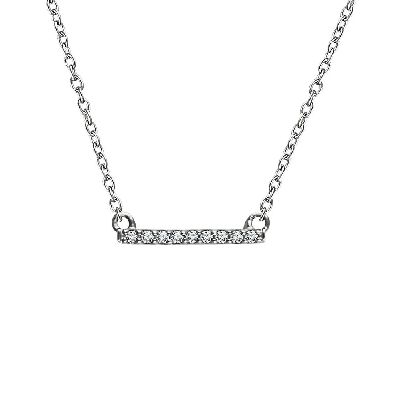 Modern Necklace for Evening Outfits-1/15 Ctw Diamond 12mm Bar Necklace in 14k White Gold, 16-18 Inch