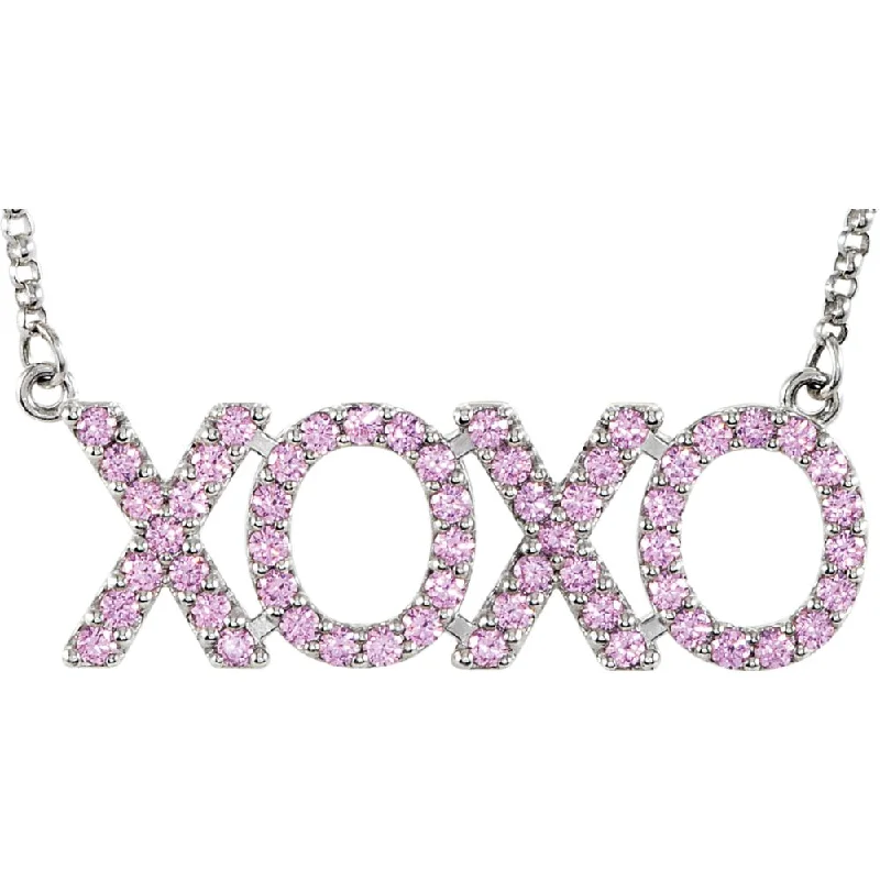 Handcrafted Necklace for Gifts-XOXO Pink Cubic Zirconia and Sterling Silver Necklace, 18 Inch