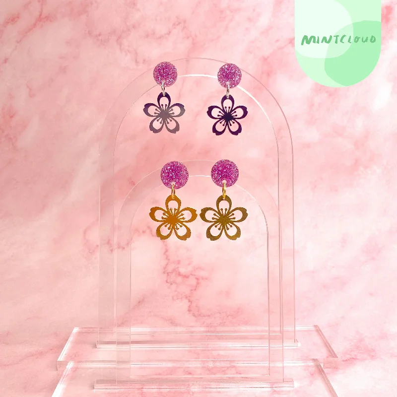 Luxury Gold Earrings for Anniversary-Mintcloud Brass Dangles - Cherry Blossom