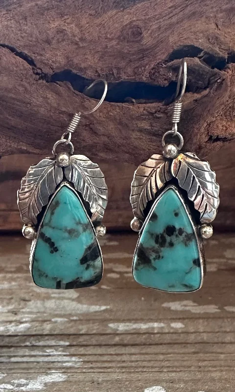 Large Silver Earrings-BETTA LEE Blue Kingman Navajo Turquoise Earrings