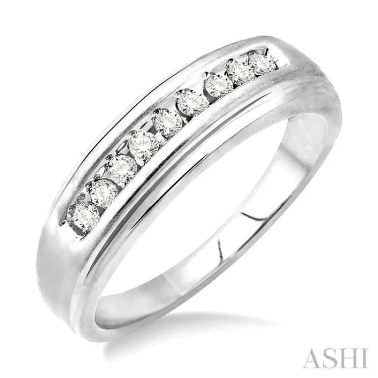 Designer Wedding Band for Men-1/4 Ctw Round Cut Diamond Men's Ring in 14K White Gold