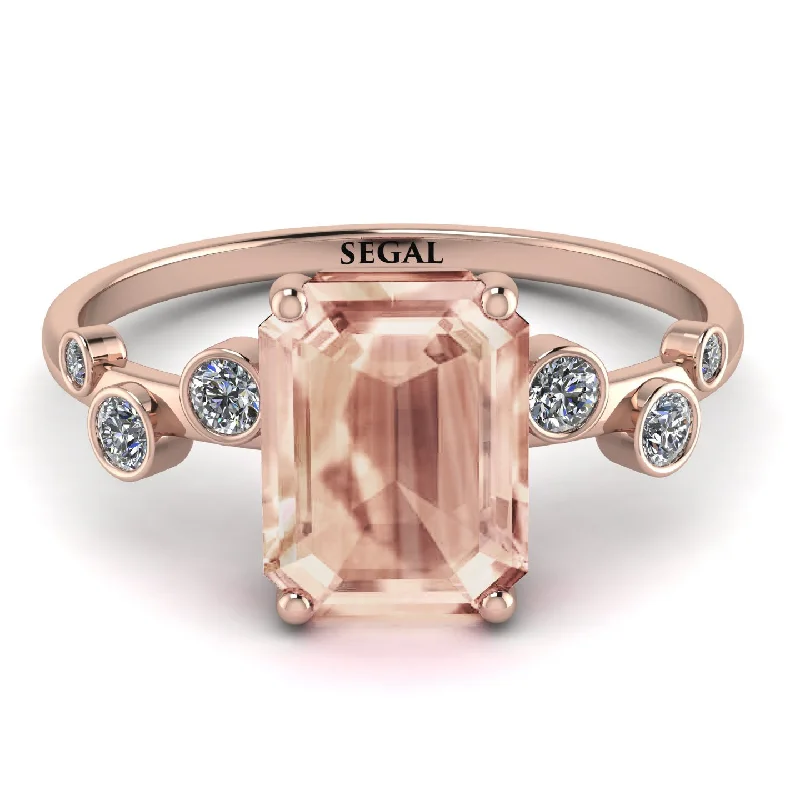 Luxury Wedding Ring for Anniversary-Emerald Cut Morganite Ring With Bezel - Alina No. 902