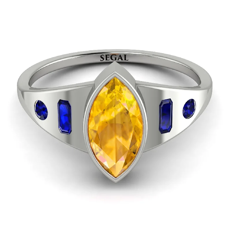 Customizable Gold Ring for Men-Marquise Bezel Yellow Diamond Ring - Juliana No. 1015