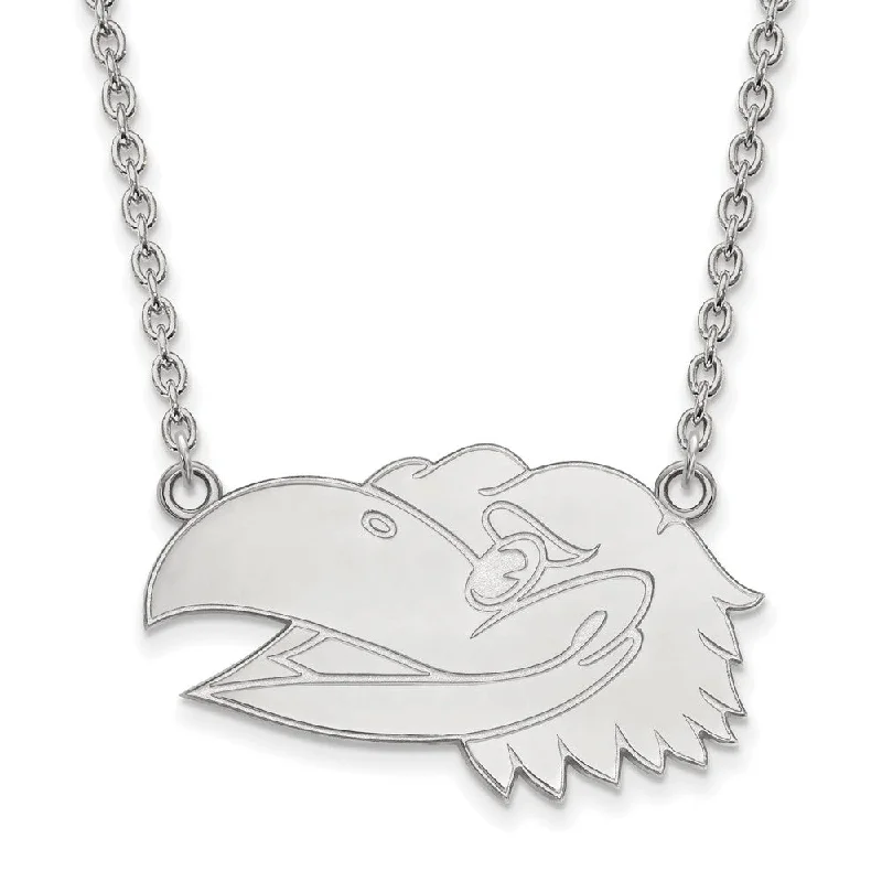 Layered Necklace for Trendy Looks-10k White Gold U of Kansas Lg Jayhawk Pendant Necklace