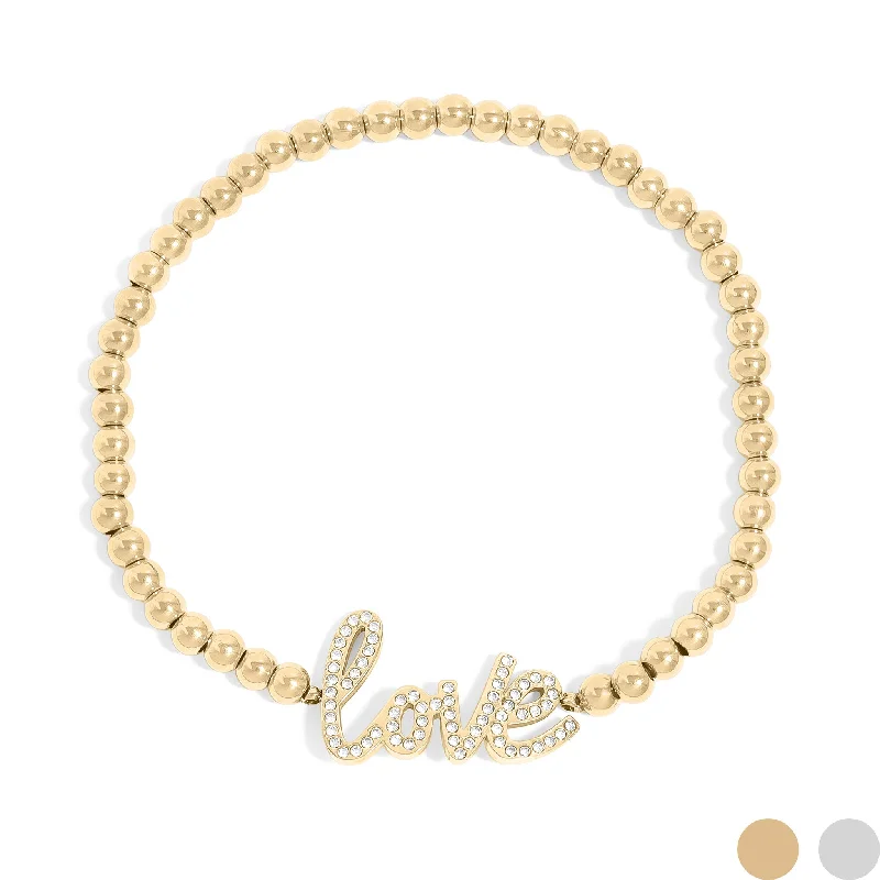 Custom Bracelets with Names for Family-18K Gold PVD Stainless Steel Stone Love Metal Beaded Stretch Bracelet / BRJ1014