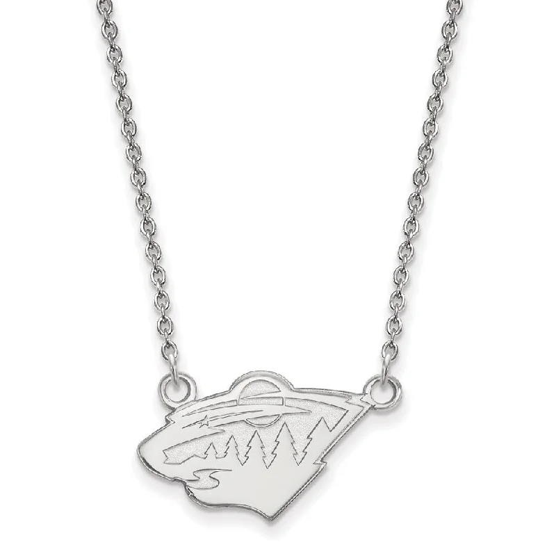 Luxury Chain Necklace for Women-14k White Gold NHL Minnesota Wild Small Necklace, 18 Inch