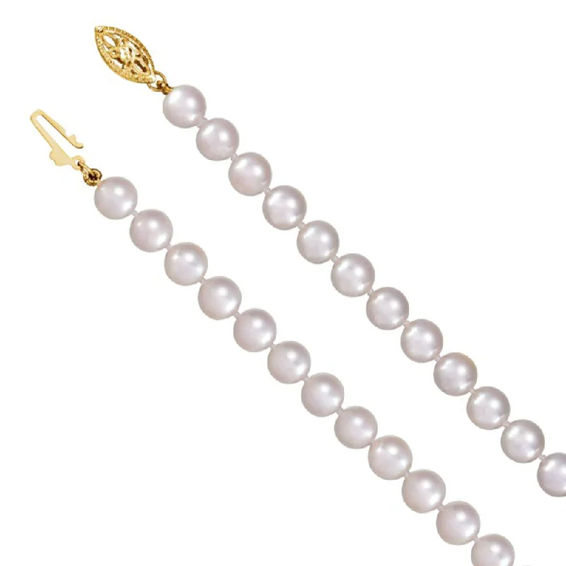 Adjustable Necklace for Comfortable Wear-6-6.5mm Akoya Cultured White Pearl & 14k Yellow Gold Necklace (AA)