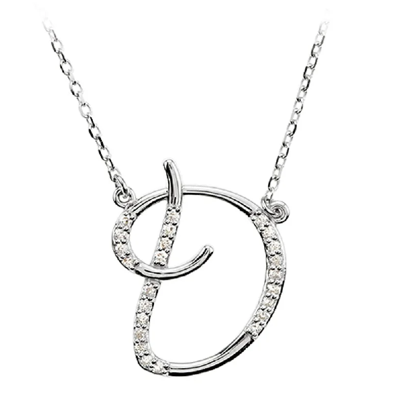 Choker Necklace with Charm-1/8 Ct Diamond Sterling Silver Medium Script Initial D Necklace, 16in