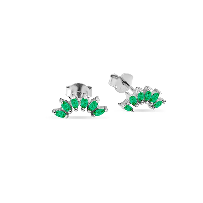 Gold Earrings for Evening Events-Sterling Silver Stud - Emerald CZ Arch