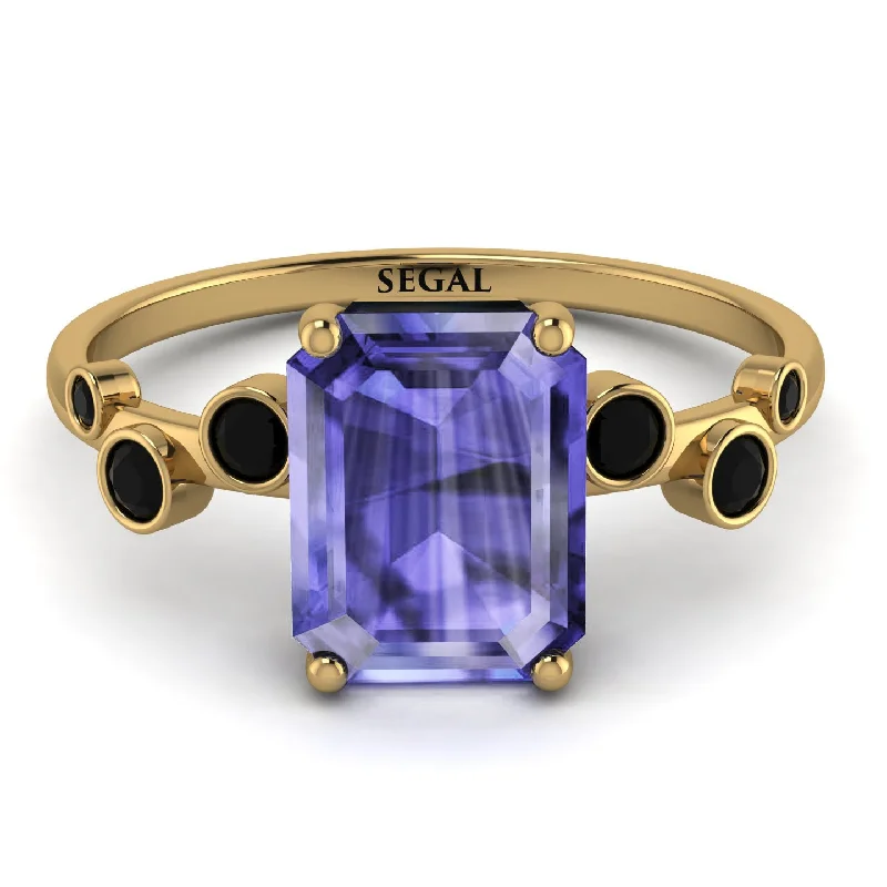 Elegant Diamond Wedding Ring-Emerald Cut Tanzanite Ring With Bezel - Alina No. 207