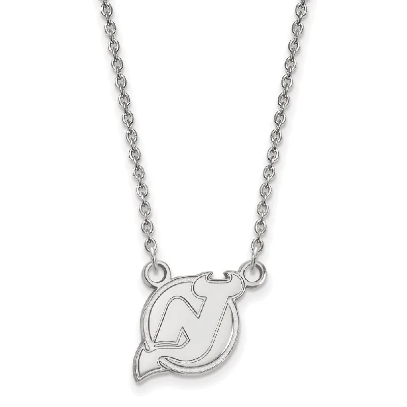 Gold Plated Necklace for Brides-14k White Gold NHL New Jersey Devils Small Necklace, 18 Inch