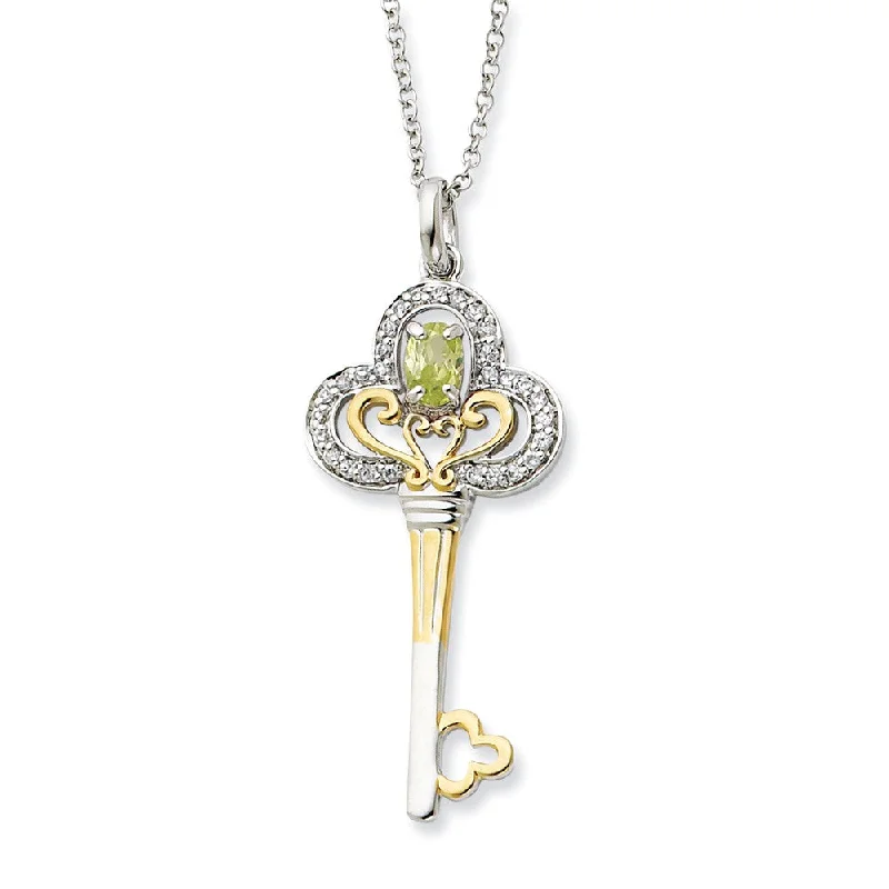 Silver Necklace with Large Pendant-Rhodium & Gold Tone Plated Sterling Silver Aug CZ Birthstone Necklace