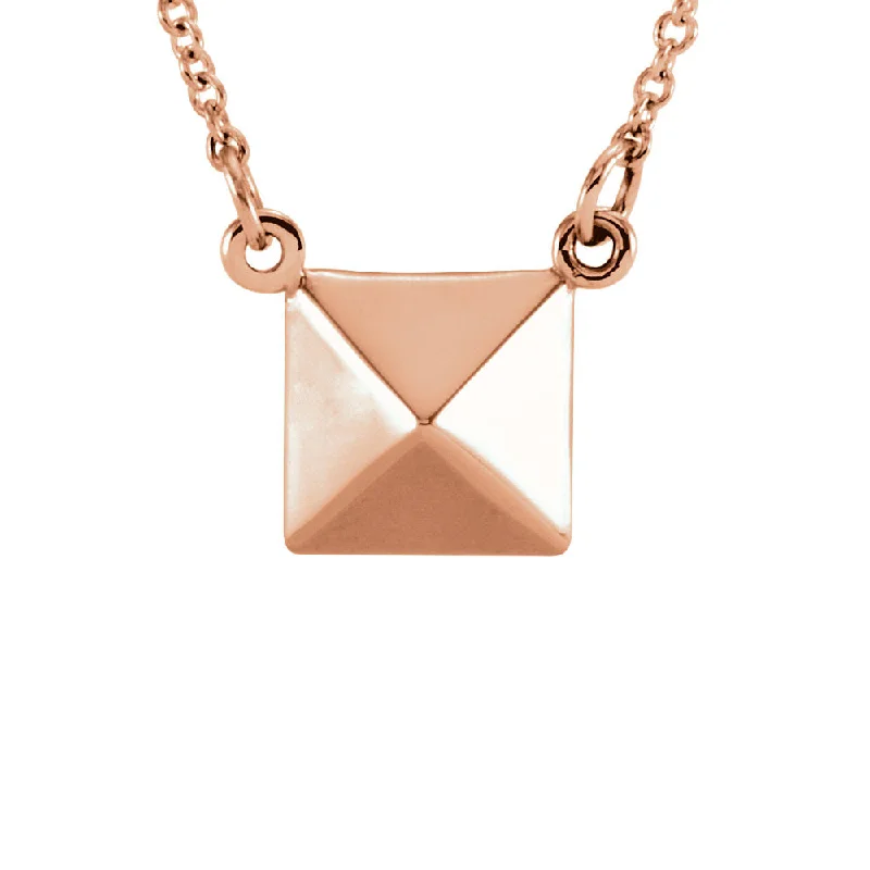 Choker Necklace with Charm-Polished Pyramid Necklace in 14k Rose Gold, 16.25 Inch