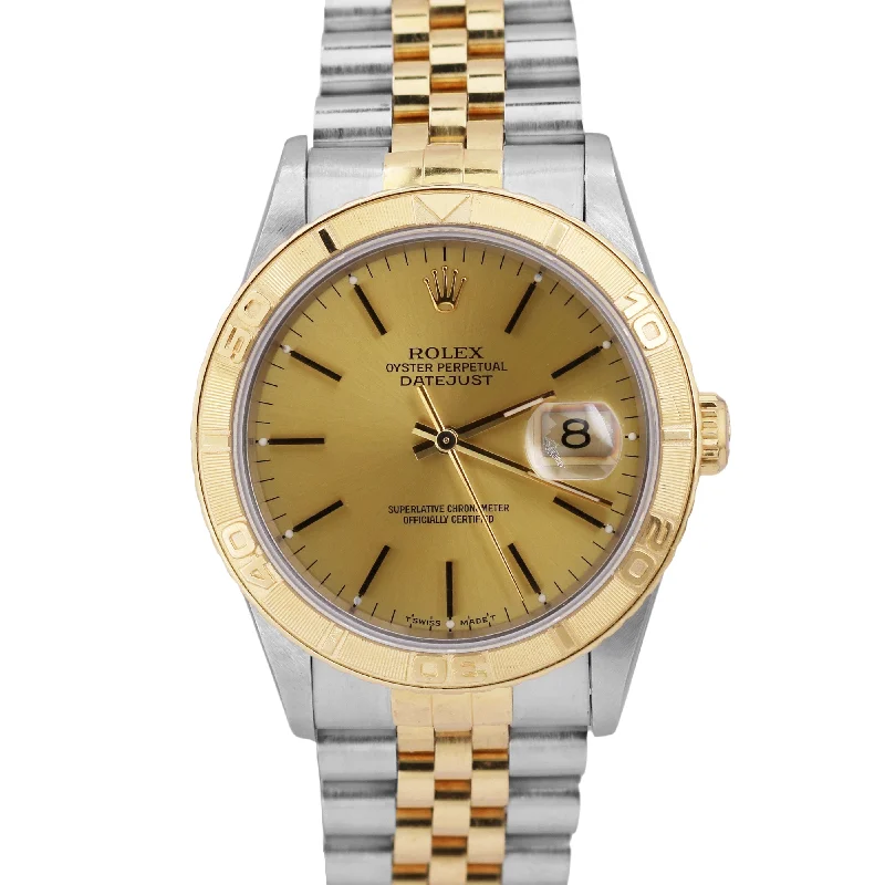 Smart Watches with Fitness Tracking Features-UNPOLISHED Rolex DateJust Turn-O-Graph Thunderbird 36mm CHAMPAGNE 18K Gold 16263