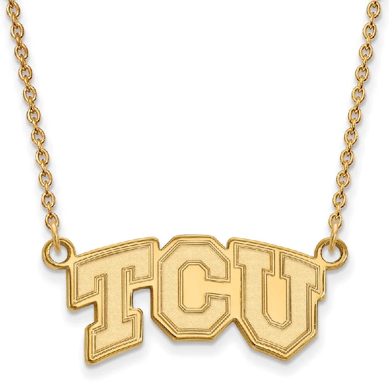 Artistic Necklace for Fashion Lovers-14k Gold Plated Silver Texas Christian U Sm TCU Pendant Necklace