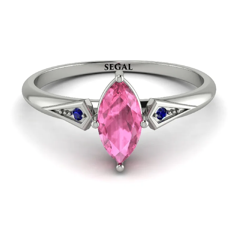 Custom Ring with Personalized Engraving-Marquise Pink Moissanite Geometrical Engagement Ring - Reese No. 815