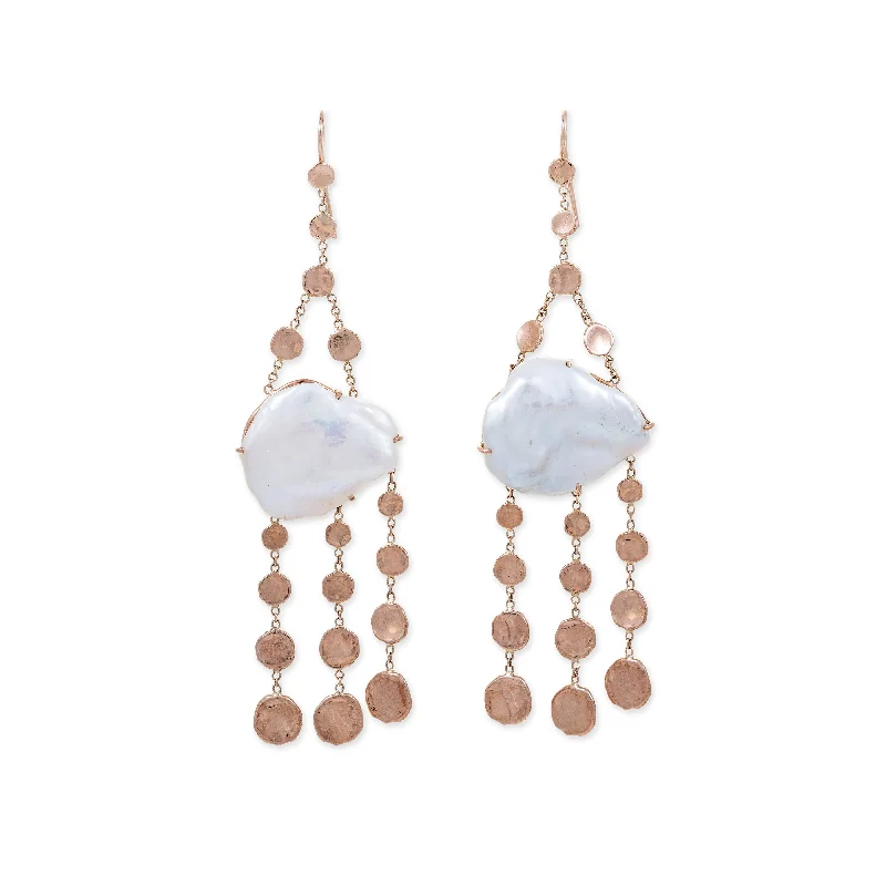 Stylish Statement Earrings-PEARL GRADUATED DISC CHANDELIER EARRINGS