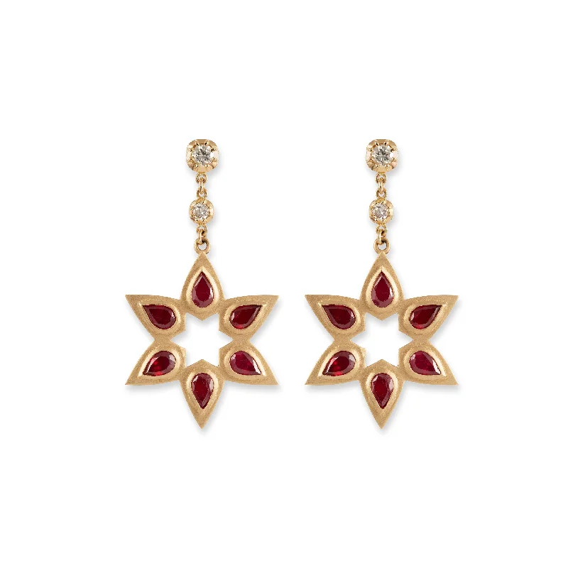 Minimalist Earrings for Every Day-RUBY TEARDROP STAR OF DAVID DROP STUD EARRINGS