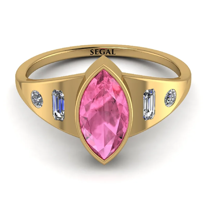 Luxury Diamond Ring for Engagement-Marquise Bezel Pink Moissanite Ring - Juliana No. 801