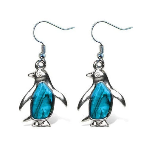 Rose Gold Hoop Earrings-Penguin Aqua Tummy Earrings (1" Tall,  dangle)