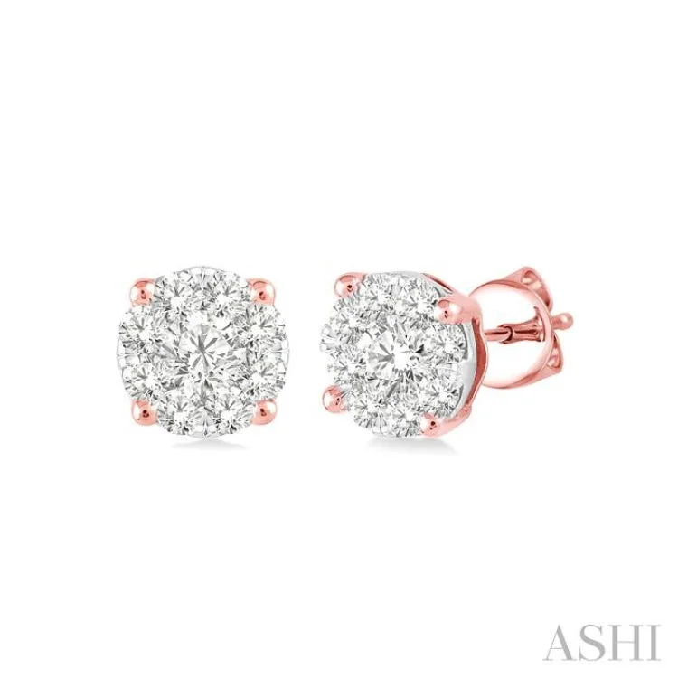 Classic Diamond Earrings-1/6 Ctw Lovebright Round Cut Diamond Stud Earrings in 14K Rose Gold