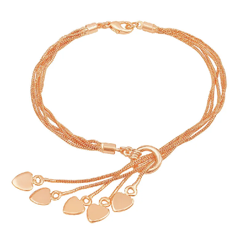 Personalized Gemstone Bangles for Women-Mahi Valentine Special Layered Chain Heart Charm Rosegold Plated Bracelet for Girls (BR1100487Z)