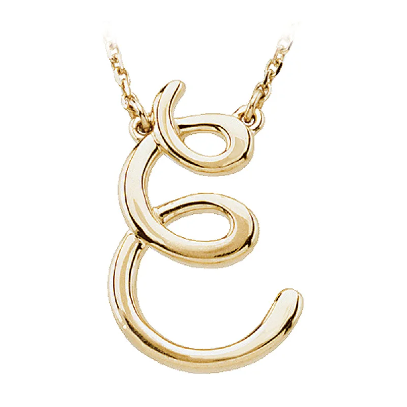 Custom Birthstone Necklace-14k Yellow Gold, Olivia Collection, Medium Script Initial E Necklace