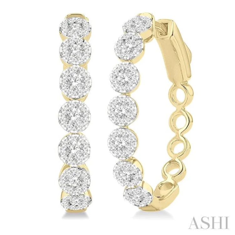 Gold Plated Drop Earrings-1 Ctw Round Cut Lovebright Diamond Hoop Earrings in 14K Yellow and White Gold