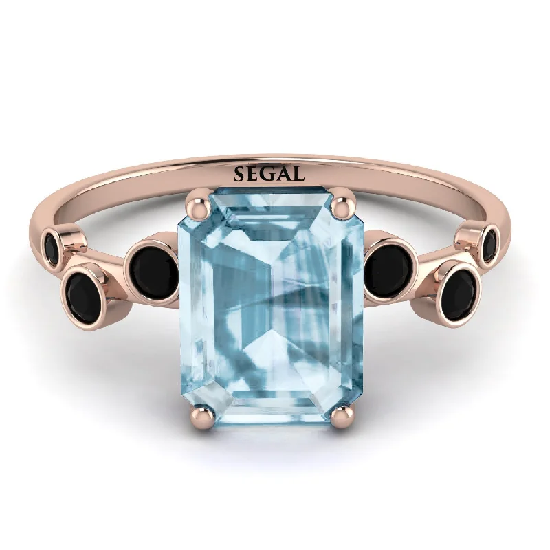 Simple Wedding Ring for Men and Women-Emerald Cut Aquamarine Ring With Bezel - Alina No. 408