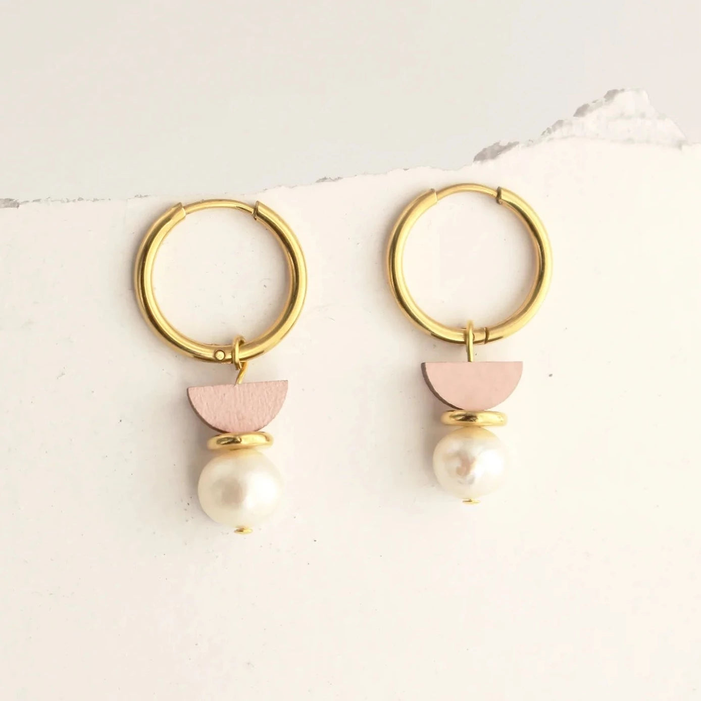 Minimalist Earrings for Every Day-Linda Marek Designs - Pinky Pearl Huggies