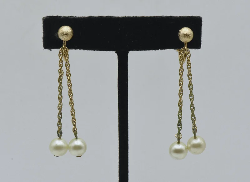 Large Crystal Earrings for Glamorous Look-Napier - Vintage Faux Pearl and Gold Tone Clip On Dangle Earrings