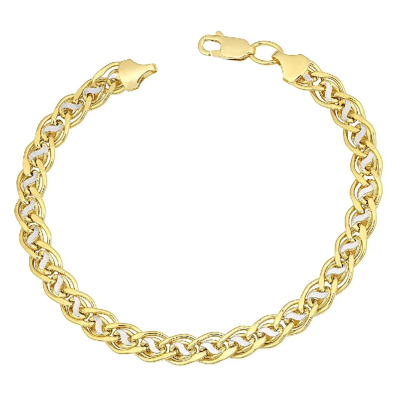 Adjustable Bracelet for Casual Looks-TWO-TONE GOLD DOUBLE OPEN LINK BRACELET