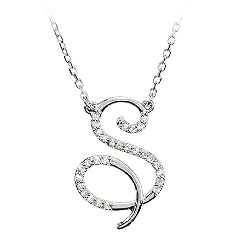 Gold Necklace with Crystal Pendant-1/8 Ctw Diamond 14k White Gold Medium Script Initial S Necklace, 17in