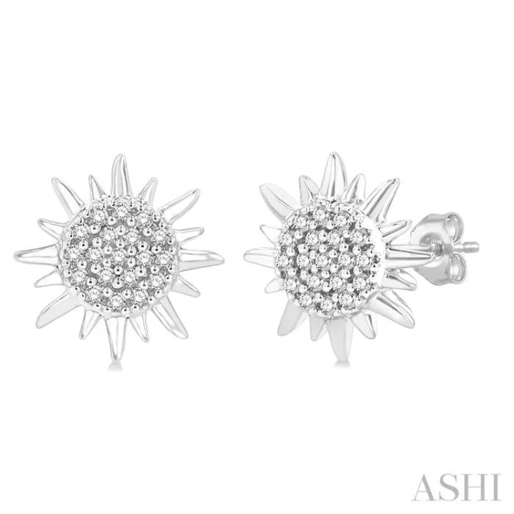 Chunky Earrings for Fashion-1/8 ctw Petite Sun Round Cut Diamond Fashion Stud Earring in 10K White Gold