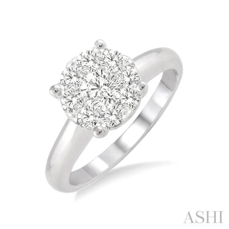 Unique Wedding Ring for Him and Her-1/4 Ctw Lovebright Round Cut Diamond Ring in 14K White Gold