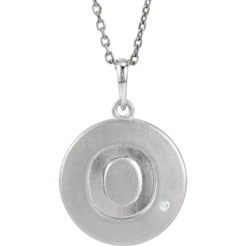 Custom Necklace with Name-The Emma Sterling Silver Diamond Block Initial O Disc Necklace, 18 In.