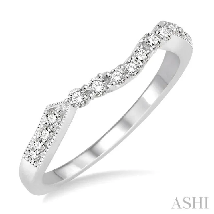 Custom Silver Ring for Special Gifts-1/5 Ctw Round Cut Diamond Wedding Band in 14K White Gold