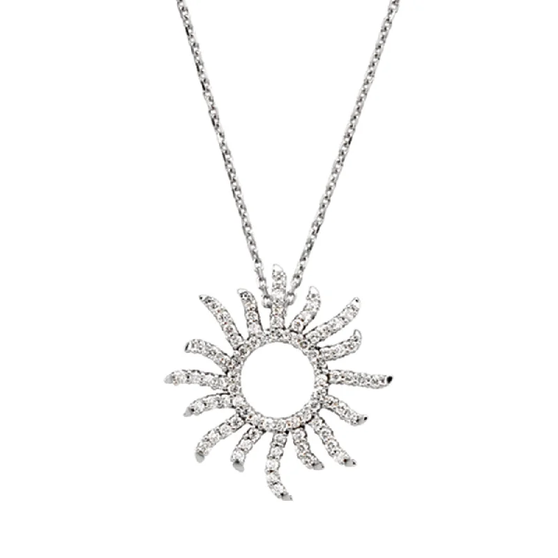 Silver Necklace with Large Pendant-3/8 cttw Diamond Sun Necklace in 14k White Gold