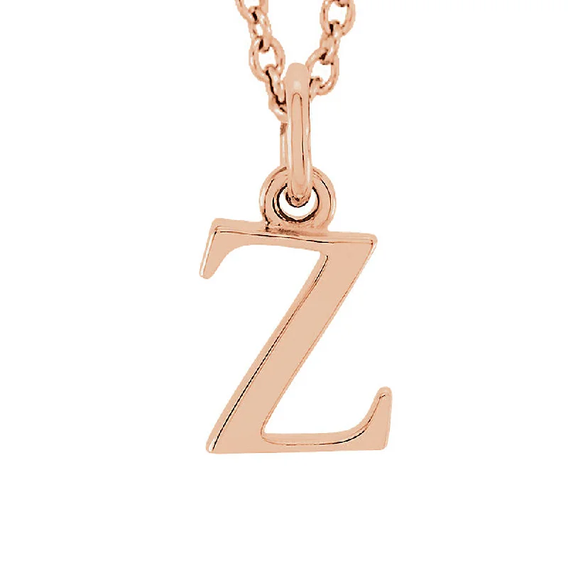 Custom Name Necklace for Kids-The Abbey Lower Case Initial 'z' Necklace in 14k Rose Gold, 16 Inch